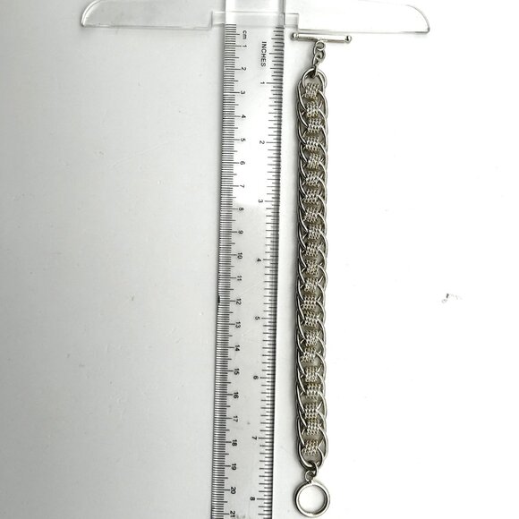 Sterling Silver 925 Heavy Woven Mesh Curb Link Toggle Clasp 37g 7.75” - Picture 4 of 9